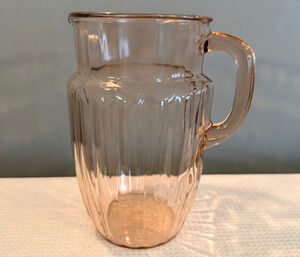 Pink Pillar Optic Glass Water Pitcher Unmarked Mid Century Vintage